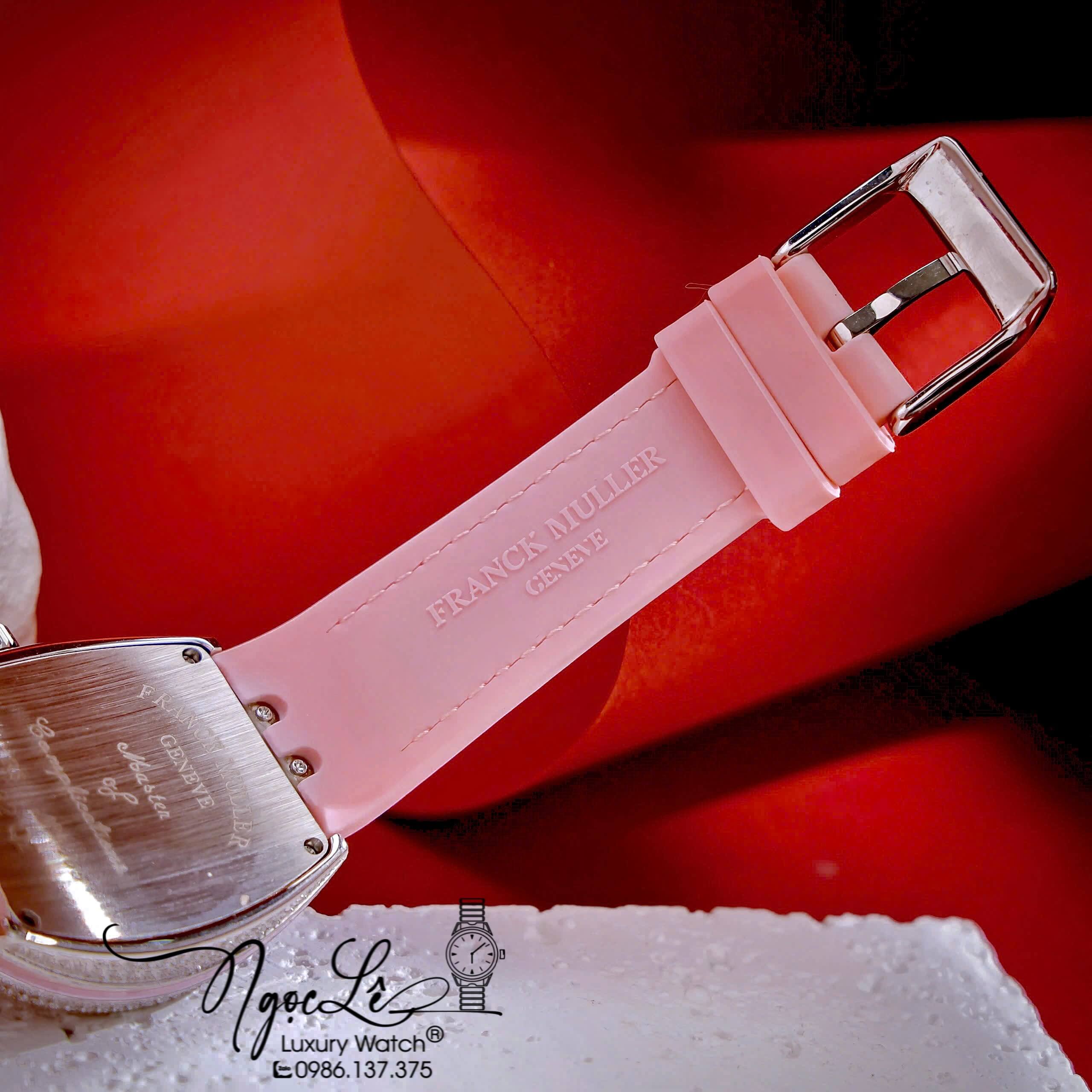 Đồng Hồ Franck Muller V32 Nữ Dây Màu Hồng Pastel Đính Đá Bạc Size 34mm