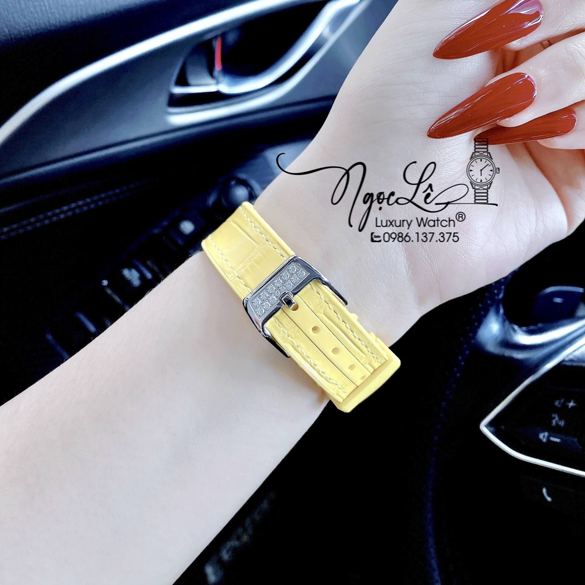 Đồng Hồ Franck Muller V32 Nữ Dây Màu Vàng Pastel Đính Đá Bạc Size 34mm