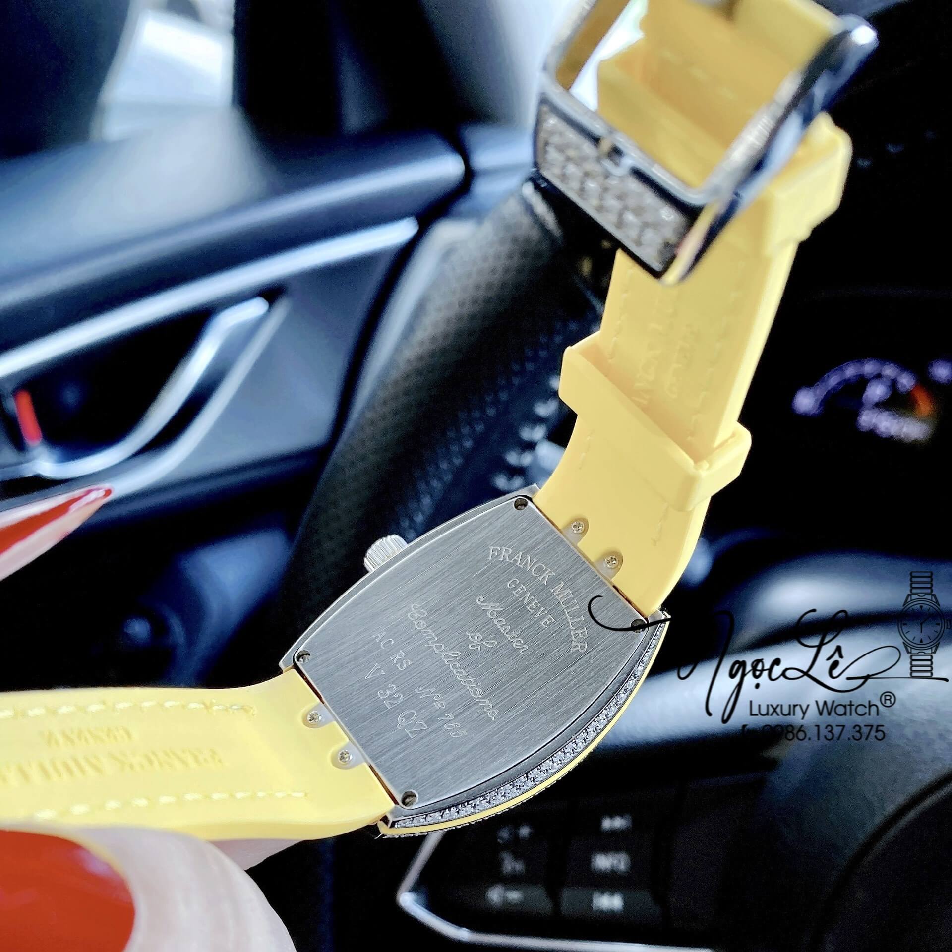 Đồng Hồ Franck Muller V32 Nữ Dây Màu Vàng Pastel Đính Đá Bạc Size 34mm