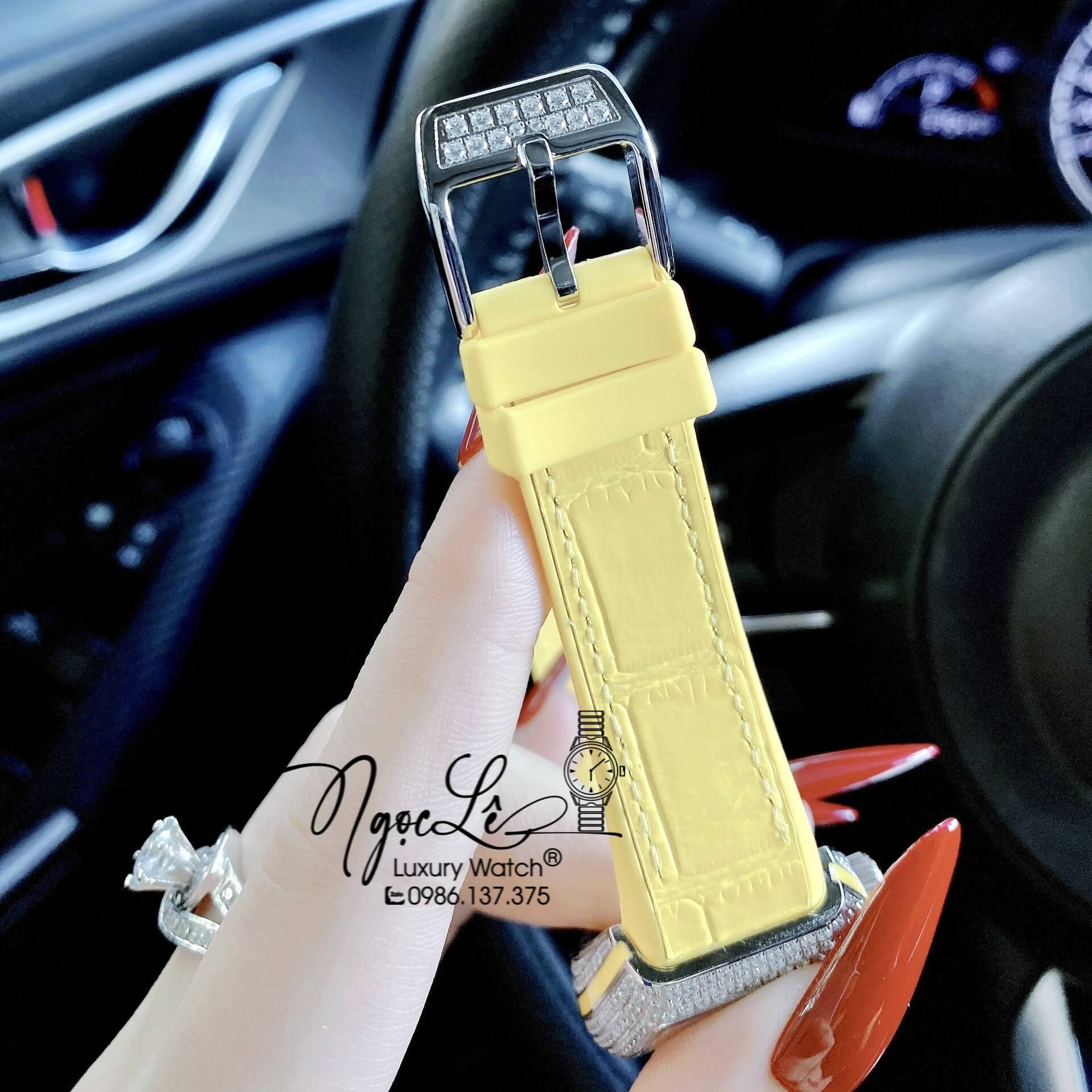 Đồng Hồ Franck Muller V32 Nữ Dây Màu Vàng Pastel Đính Đá Bạc Size 34mm