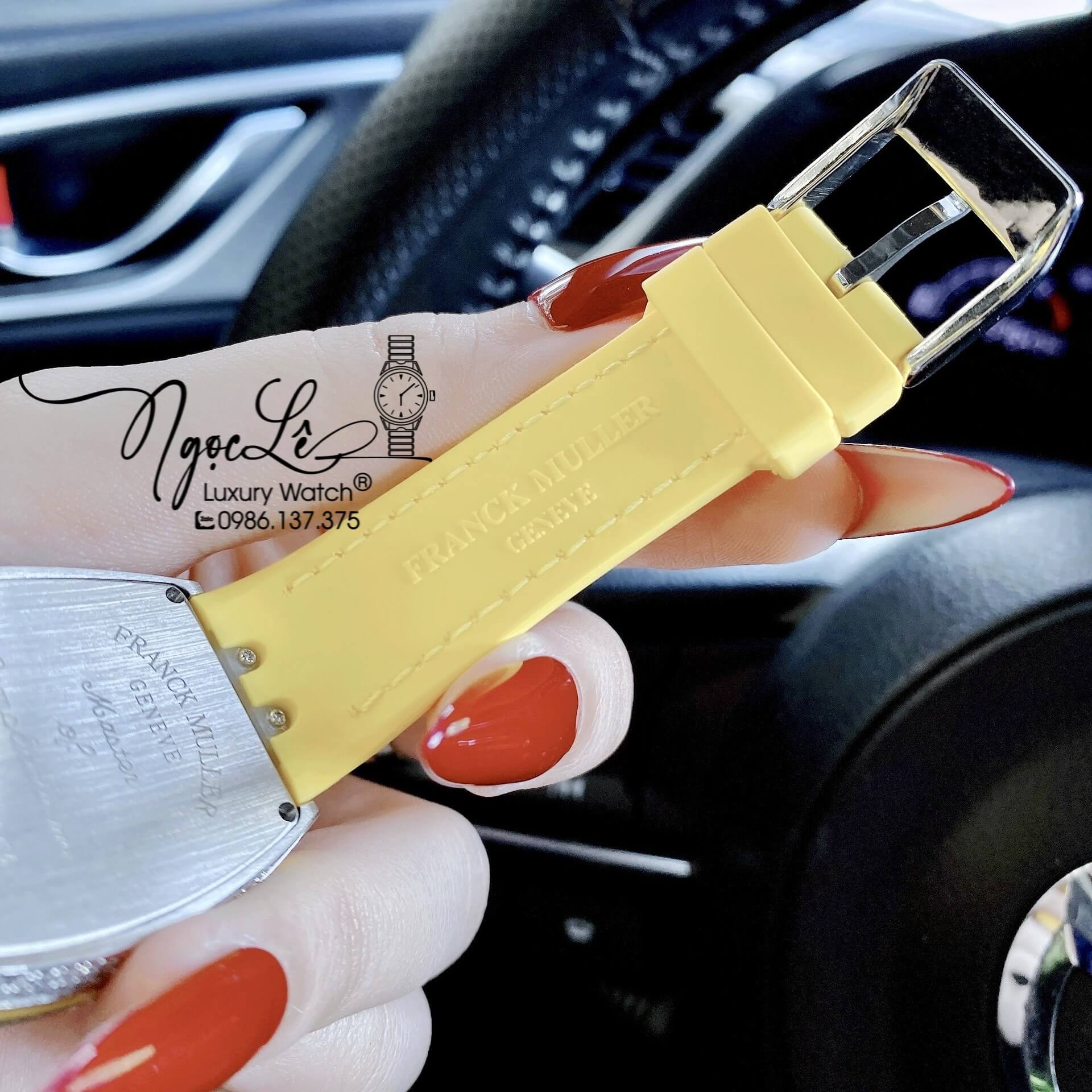 Đồng Hồ Franck Muller V32 Nữ Dây Màu Vàng Pastel Đính Đá Bạc Size 34mm