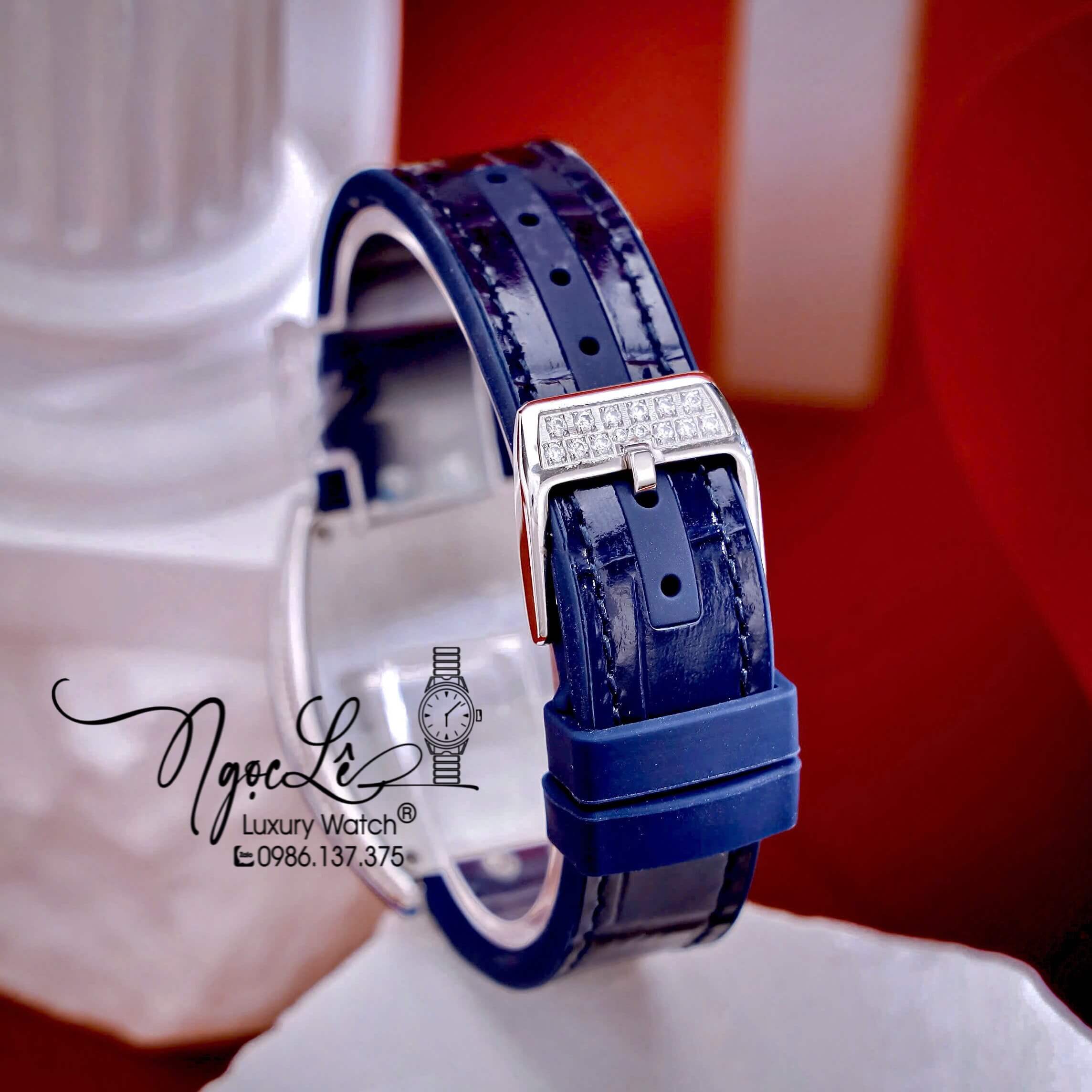 Đồng Hồ Franck Muller V32 Nữ Dây Màu Xanh Dương Đậm Đính Đá Bạc Size 34mm