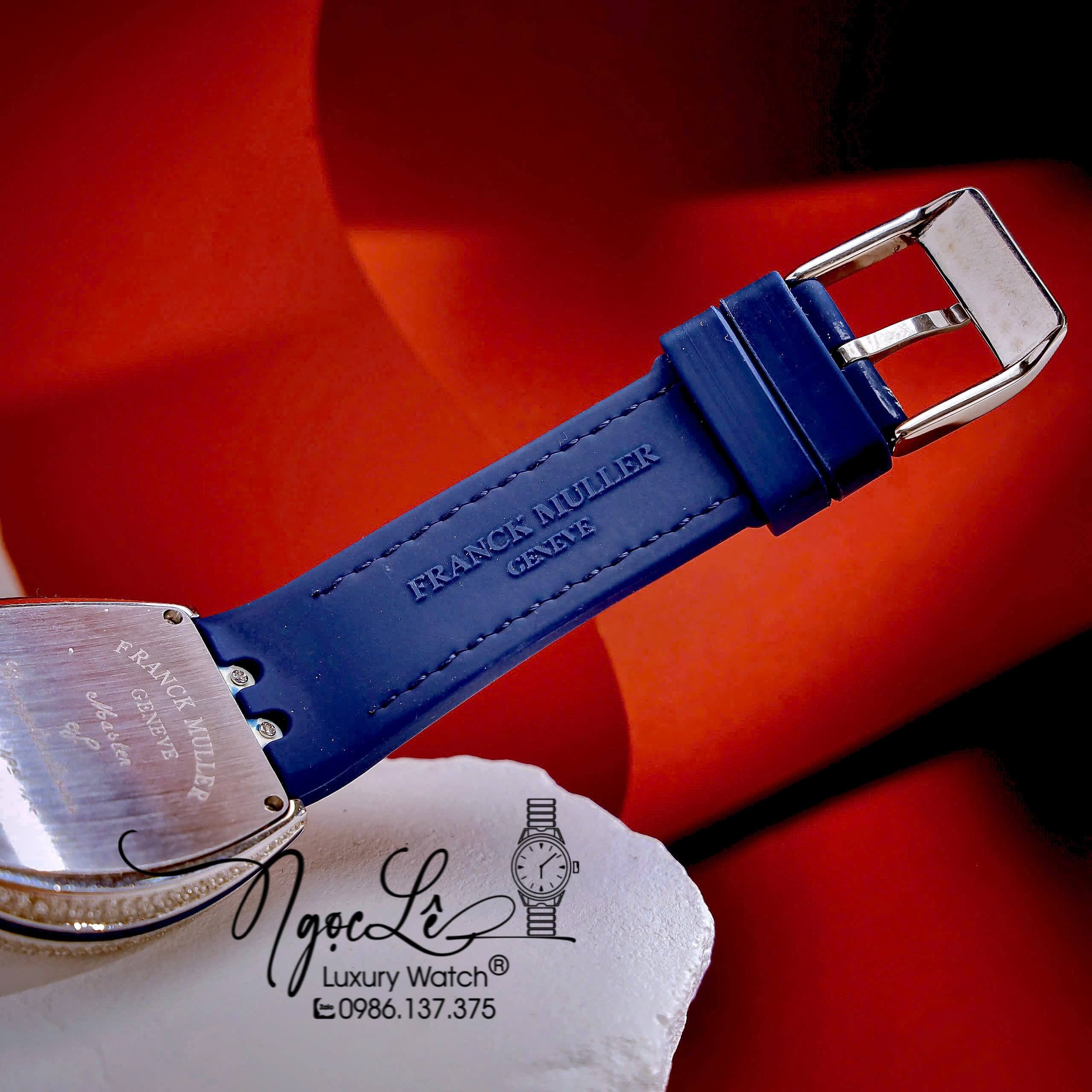 Đồng Hồ Franck Muller V32 Nữ Dây Màu Xanh Dương Đậm Đính Đá Bạc Size 34mm