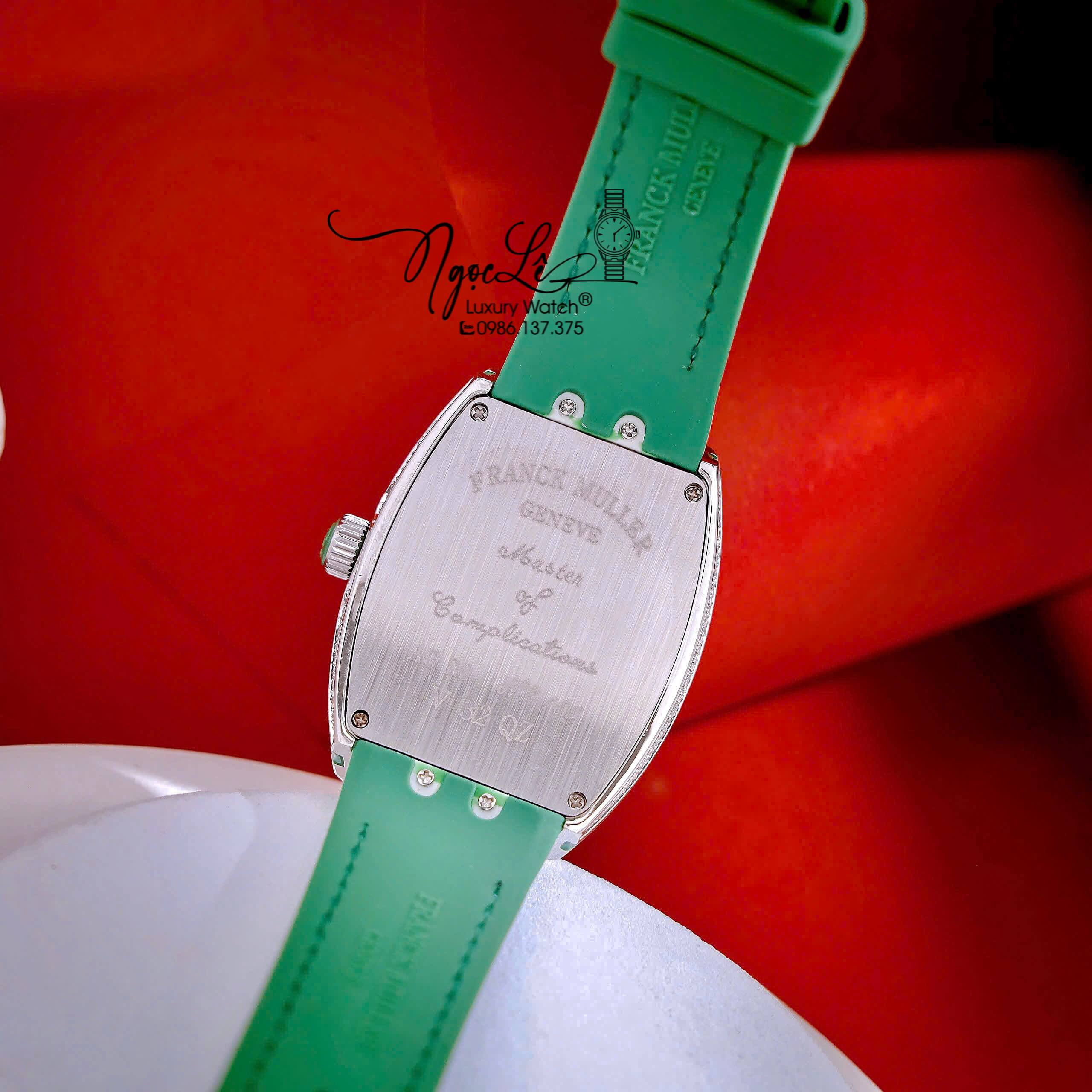 Đồng Hồ Franck Muller V32 Nữ Dây Màu Xanh Lá Đậm Đính Đá Bạc Size 34mm