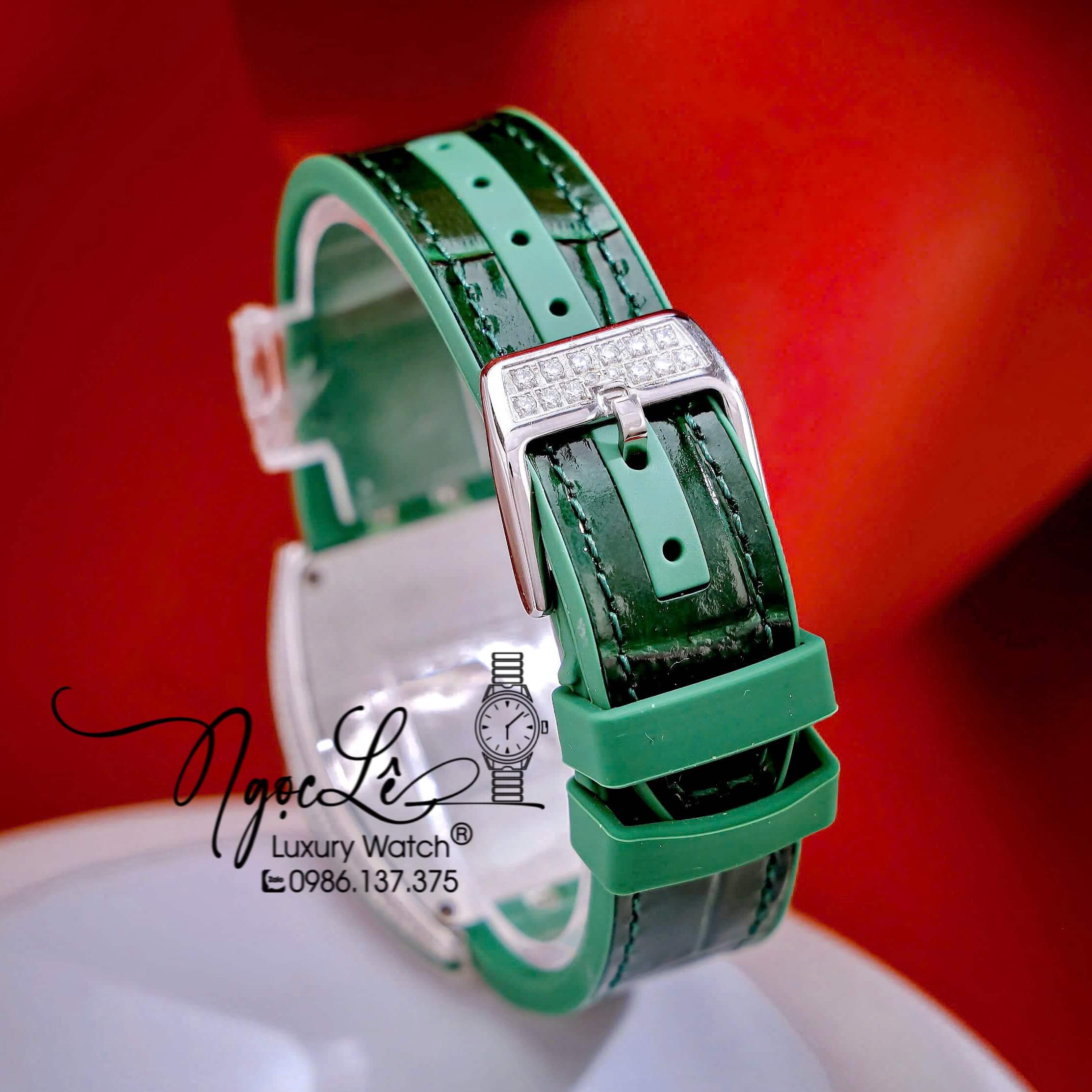 Đồng Hồ Franck Muller V32 Nữ Dây Màu Xanh Lá Đậm Đính Đá Bạc Size 34mm
