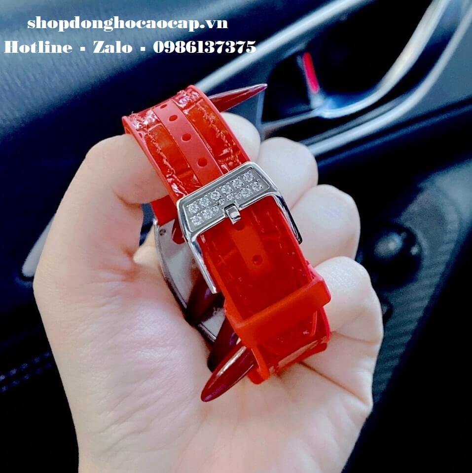 Đồng Hồ Franck Muller Nữ Silicon Đỏ Đính Đá Silver 34mm