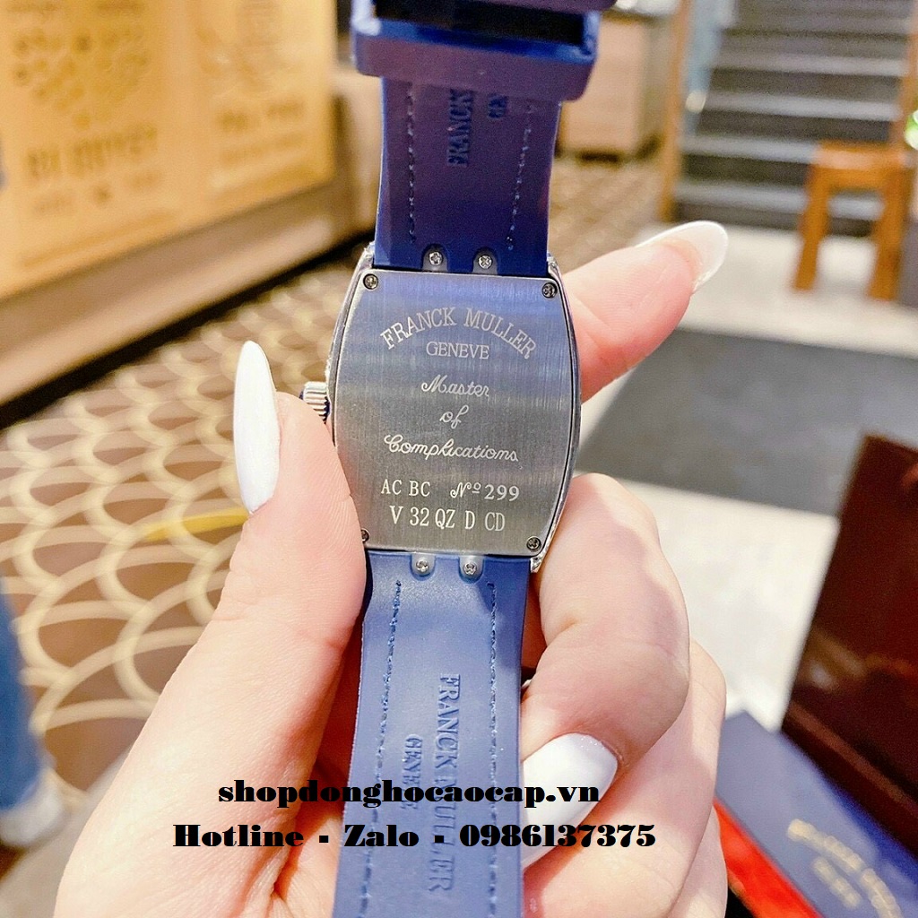 Đồng Hồ Franck Muller Nữ Silicon Xanh Dương Đính Đá Silver 34mm