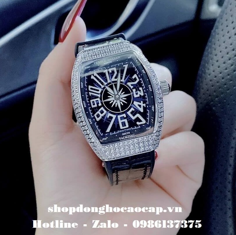 Đồng Hồ Franck Muller Nữ Silicon Đen Đính Đá Silver 34mm