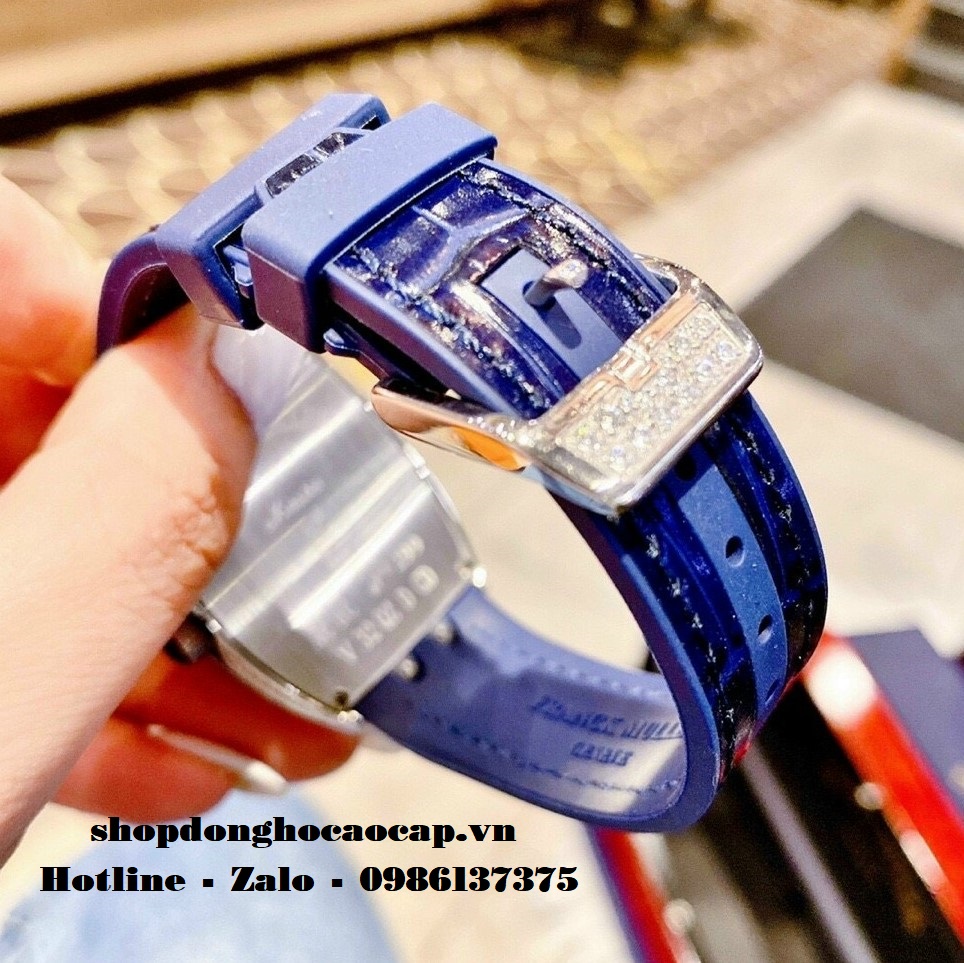 Đồng Hồ Franck Muller Nữ Silicon Xanh Dương Đính Đá Silver 34mm