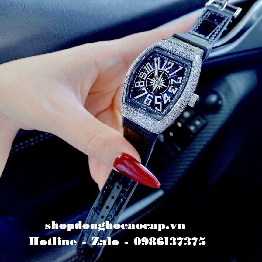Đồng Hồ Franck Muller Nữ Silicon Đen Đính Đá Silver 34mm