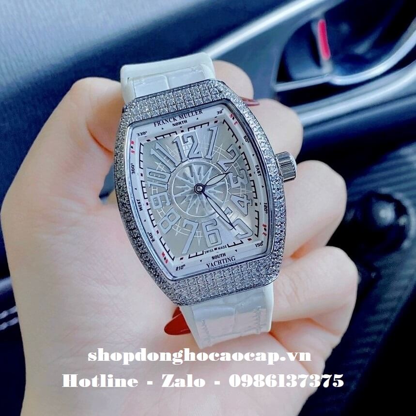 Đồng Hồ Franck Muller Nữ Silicon Trắng Đính Đá Silver 34mm