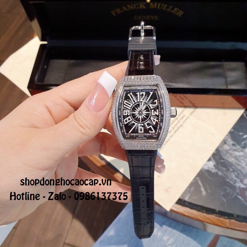 Đồng Hồ Franck Muller V32 Nữ Silicon Đen Đính Đá 34mm