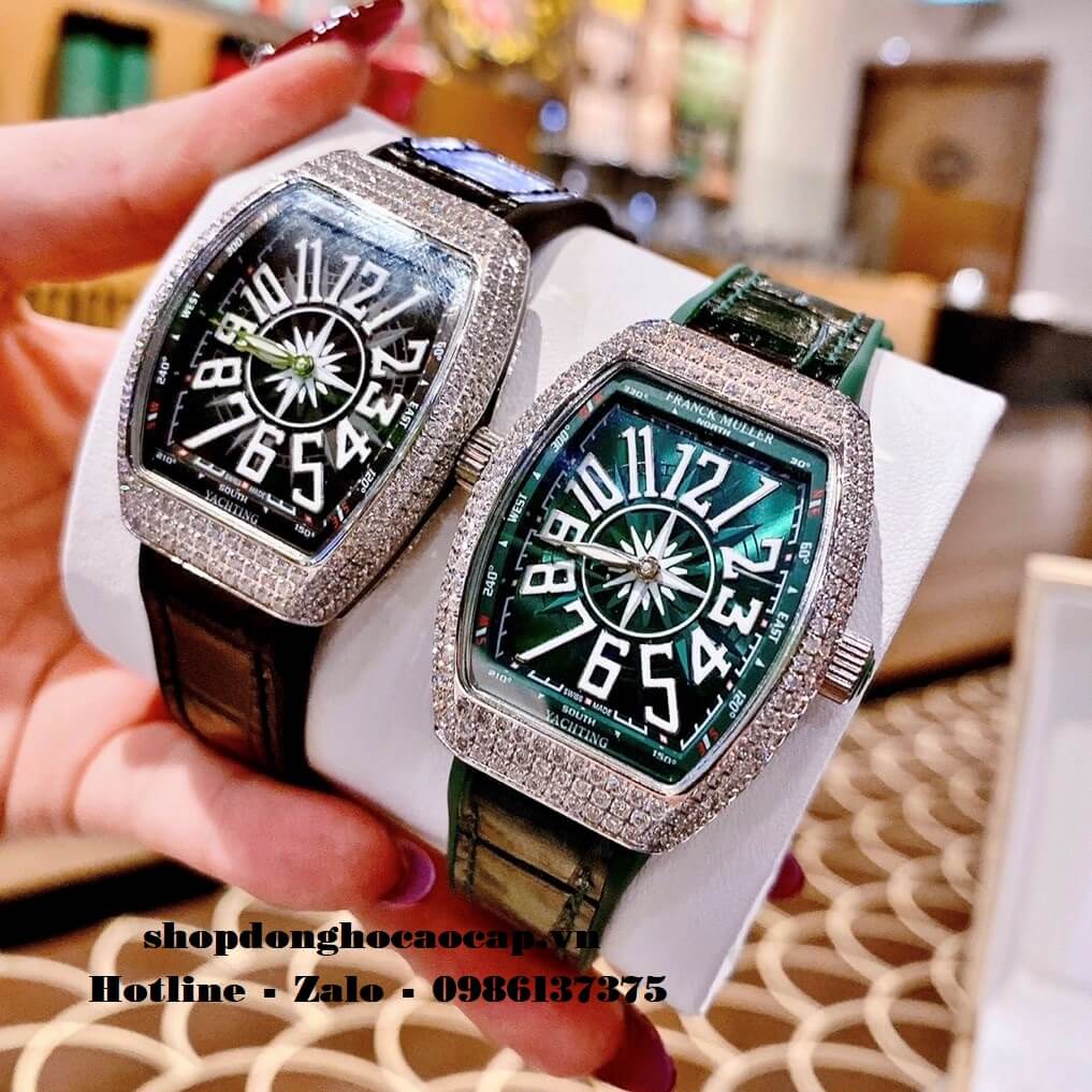 Đồng Hồ Franck Muller Nữ Silicon Xanh Lá Đính Đá Silver 34mm