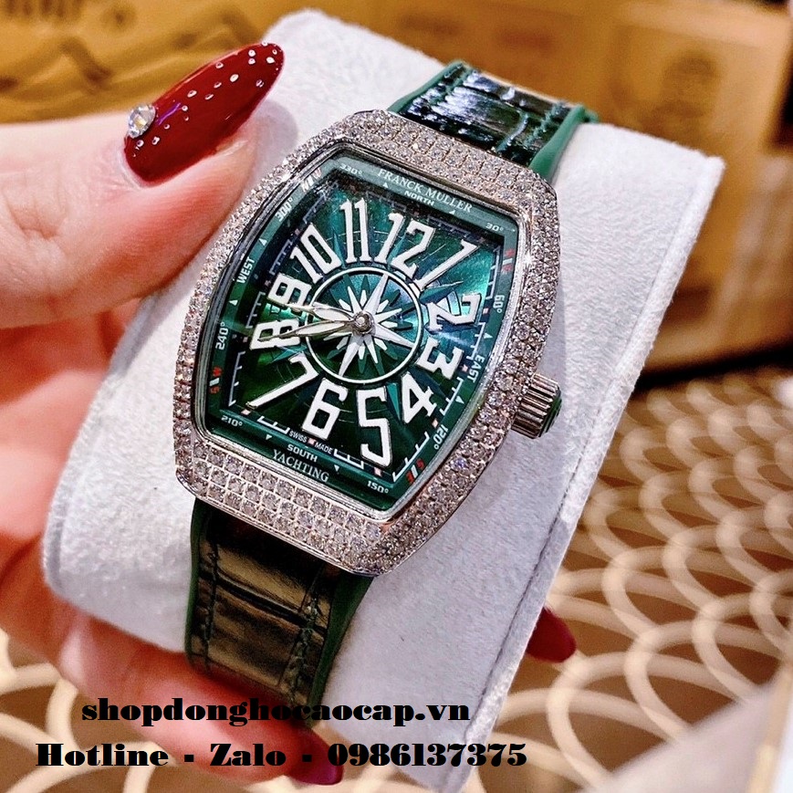 Đồng Hồ Franck Muller Nữ Silicon Xanh Lá Đính Đá Silver 34mm