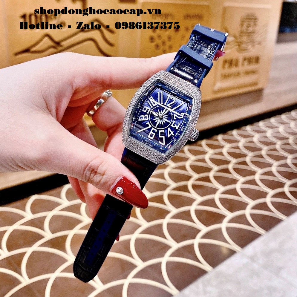 Đồng Hồ Franck Muller Nữ Silicon Xanh Dương Đính Đá Silver 34mm