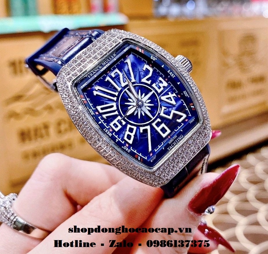 Đồng Hồ Franck Muller Nữ Silicon Xanh Dương Đính Đá Silver 34mm