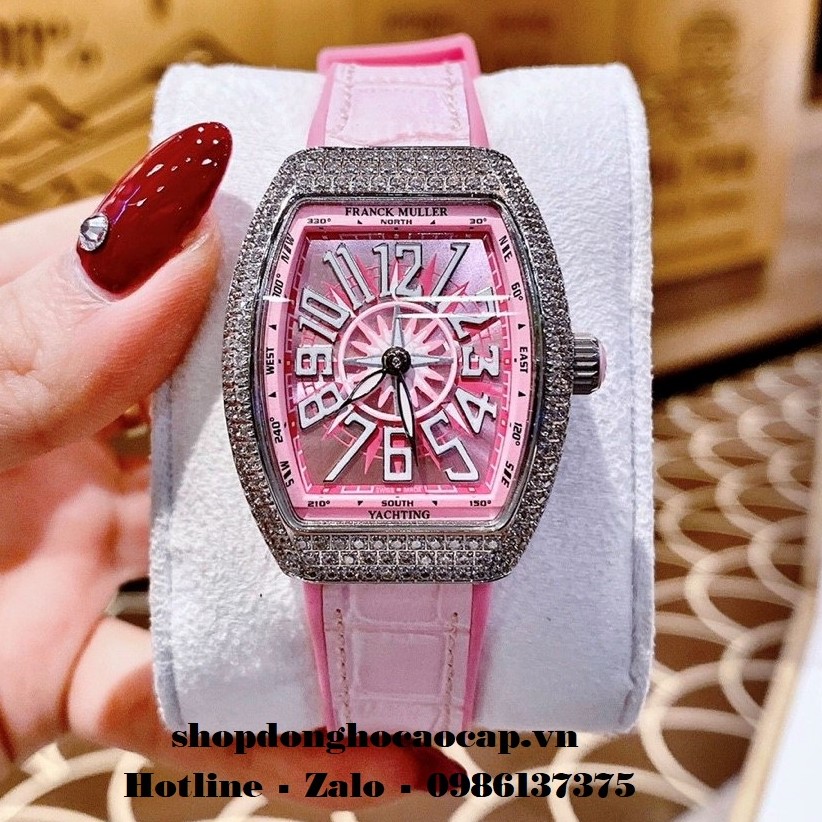 Đồng Hồ Franck Muller Nữ Silicon Hồng Đính Đá Silver 34mm