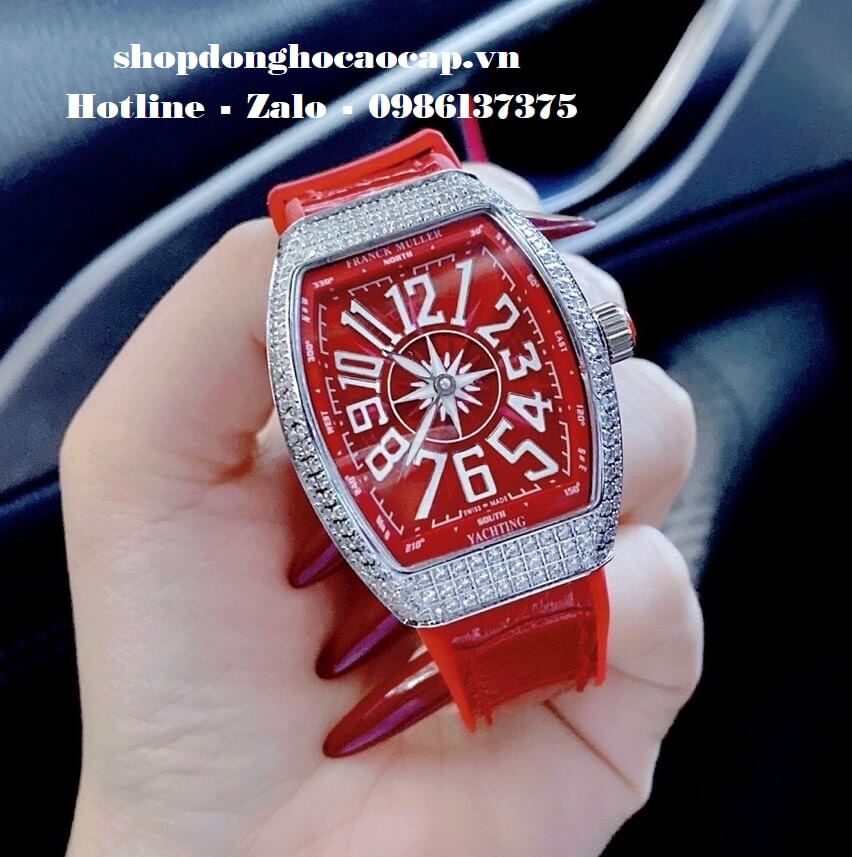 Đồng Hồ Franck Muller Nữ Silicon Đỏ Đính Đá Silver 34mm