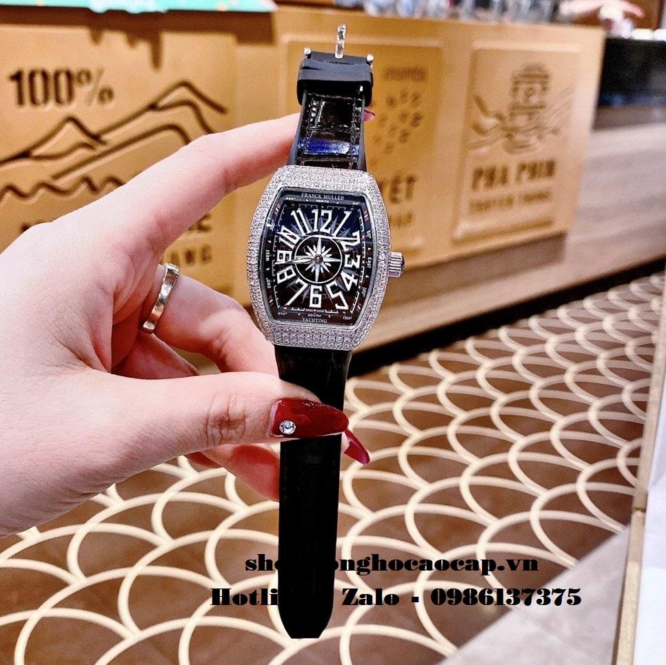 Đồng Hồ Franck Muller Nữ Silicon Đen Đính Đá Silver 34mm