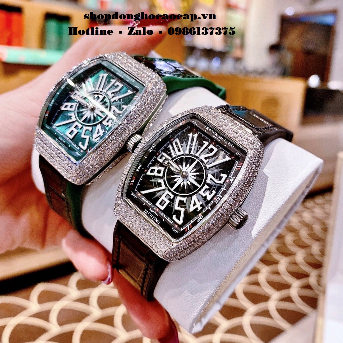 Đồng Hồ Franck Muller Nữ Silicon Đen Đính Đá Silver 34mm