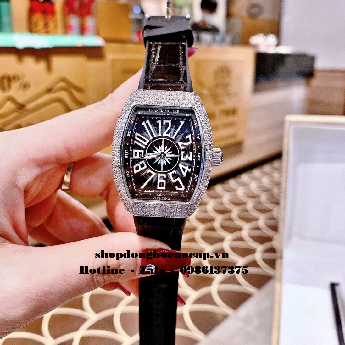 Đồng Hồ Franck Muller Nữ Silicon Đen Đính Đá Silver 34mm