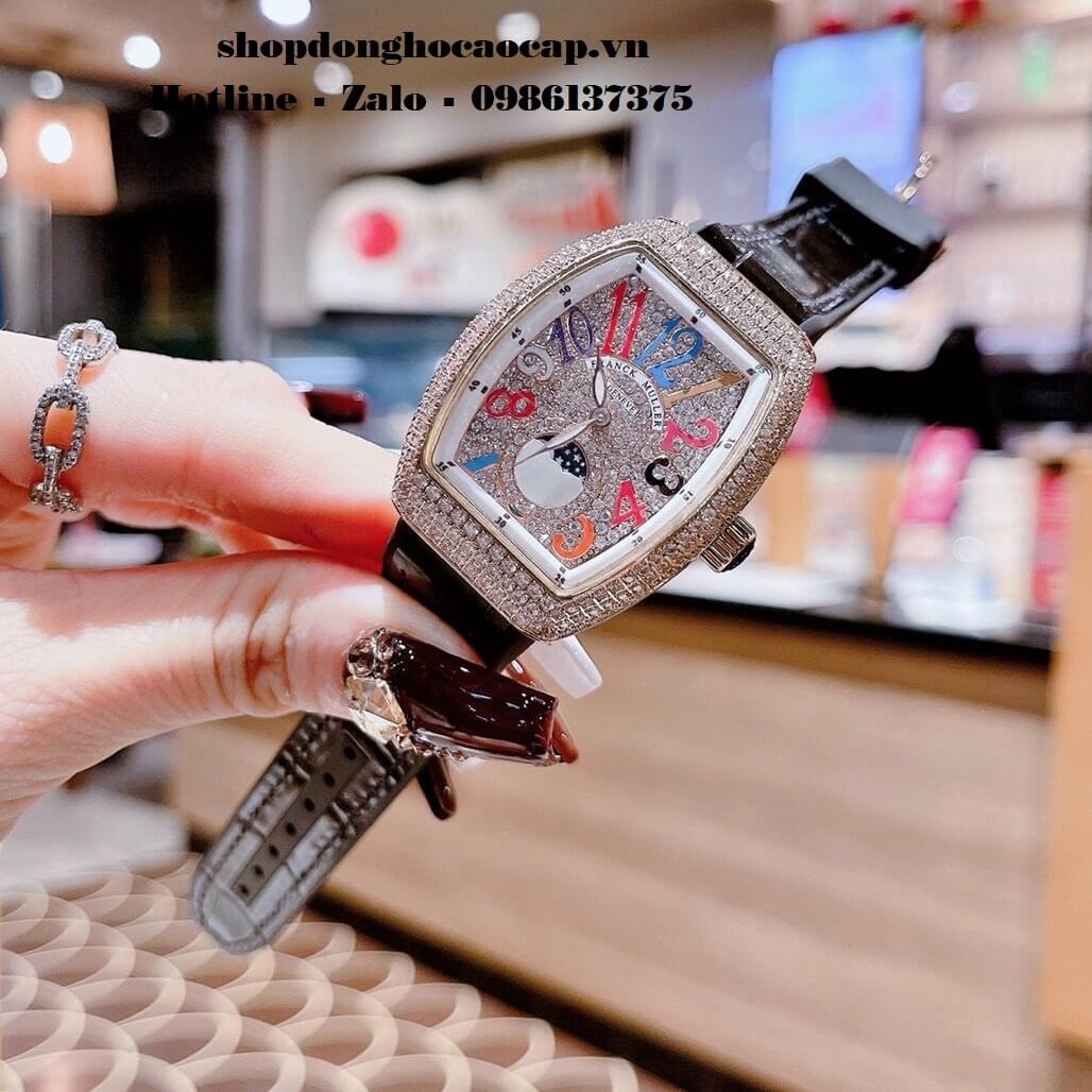 Đồng Hồ Franck Muller Vanguard V32 Nữ Trăng Sao Đen Đính Đá Rose