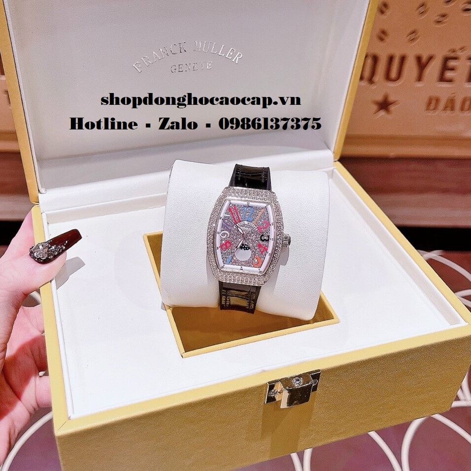 Đồng Hồ Franck Muller Vanguard V32 Nữ Trăng Sao Đen Đính Đá Rose