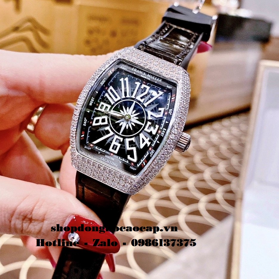 Đồng Hồ Franck Muller Nữ Silicon Đen Đính Đá Silver 34mm