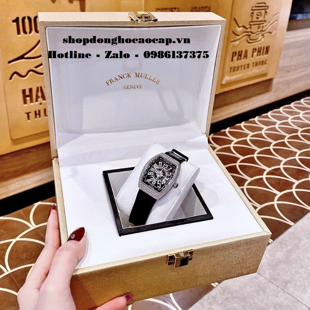 Đồng Hồ Franck Muller Nữ Silicon Đen Đính Đá Silver 34mm