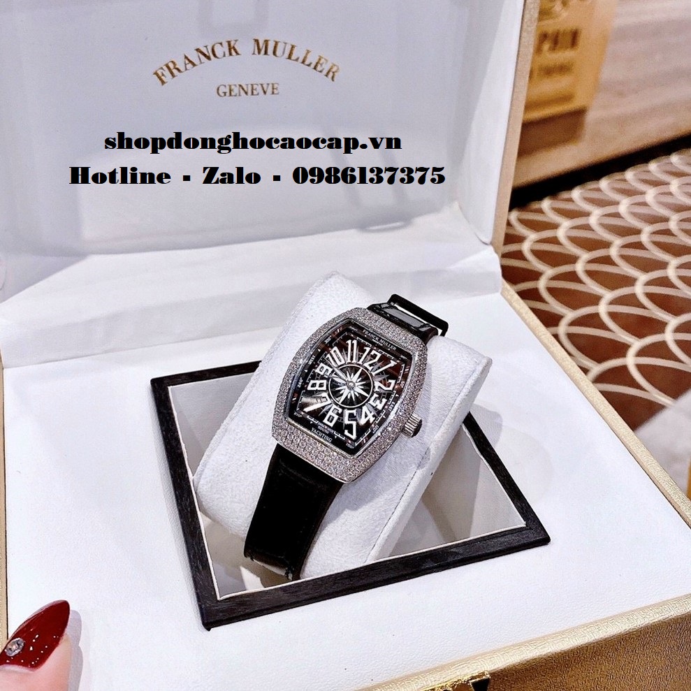 Đồng Hồ Franck Muller Nữ Silicon Đen Đính Đá Silver 34mm