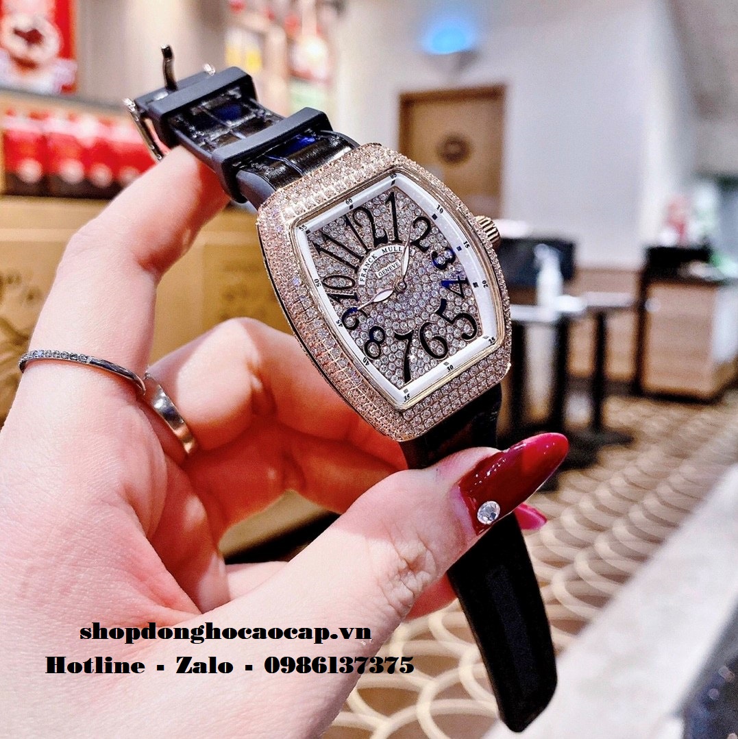 Đồng Hồ Franck Muller Nữ Silicon Đen Đính Đá Rose 34mm