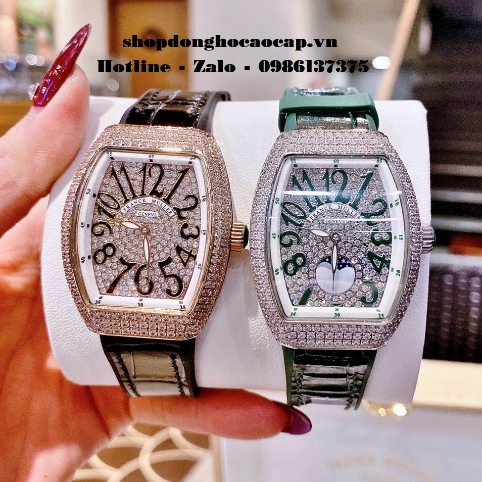 Đồng Hồ Franck Muller Nữ Silicon Đen Đính Đá Rose 34mm