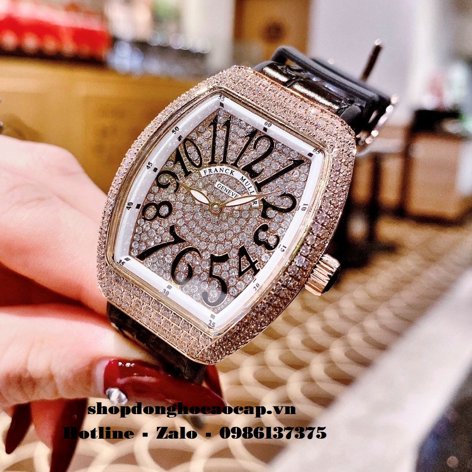Đồng Hồ Franck Muller Nữ Silicon Đen Đính Đá Rose 34mm