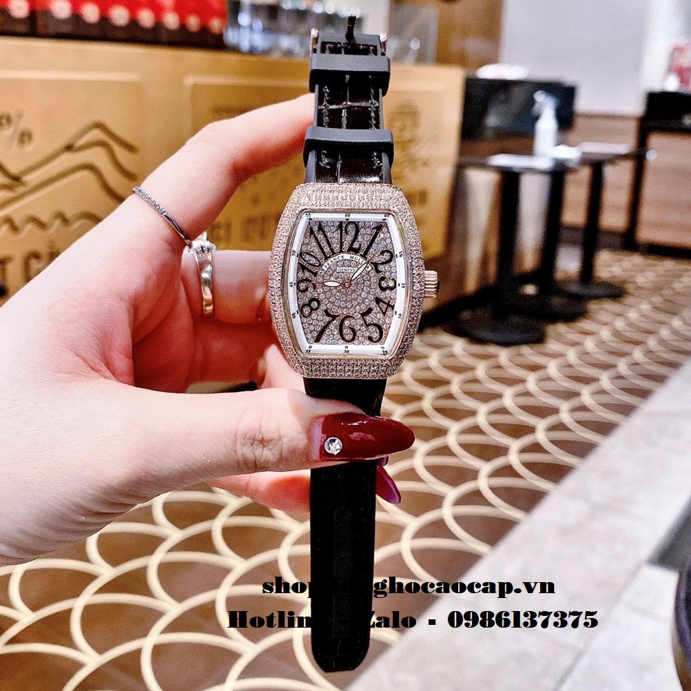 Đồng Hồ Franck Muller Nữ Silicon Đen Đính Đá Rose 34mm