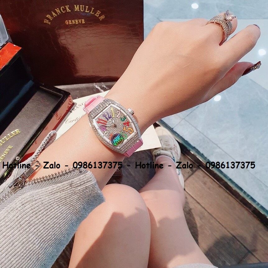 Đồng Hồ Franck Muller V32 Siêu Cấp Silicon Hồng Đính Đá 34mm