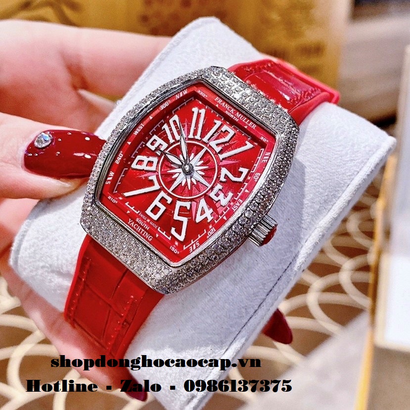 Đồng Hồ Franck Muller Nữ Silicon Đỏ Đính Đá Silver 34mm