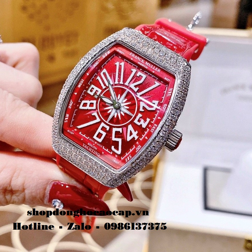 Đồng Hồ Franck Muller Nữ Silicon Đỏ Đính Đá Silver 34mm