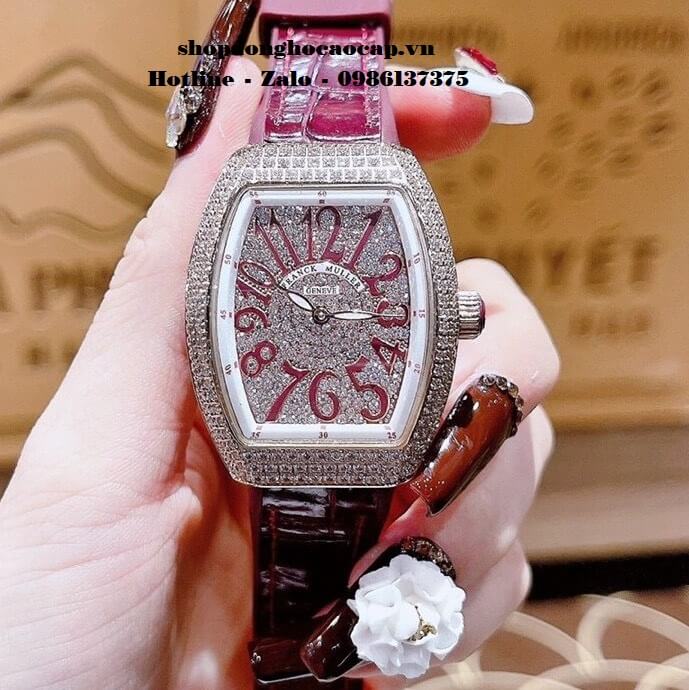 Đồng Hồ Franck Muller Siêu Cấp Nữ Silicon Đỏ Mận Đính Đá Rose 34mm