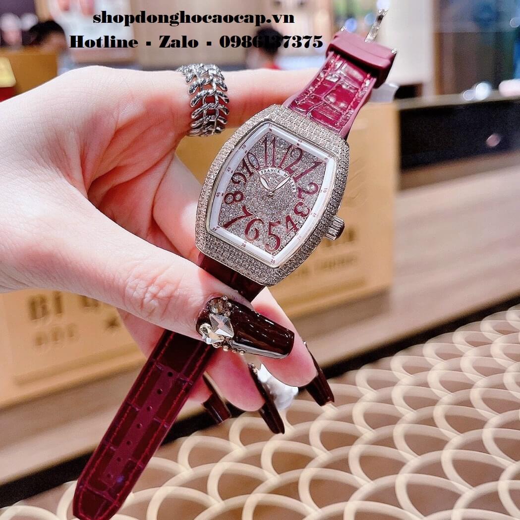 Đồng Hồ Franck Muller Siêu Cấp Nữ Silicon Đỏ Mận Đính Đá Rose 34mm