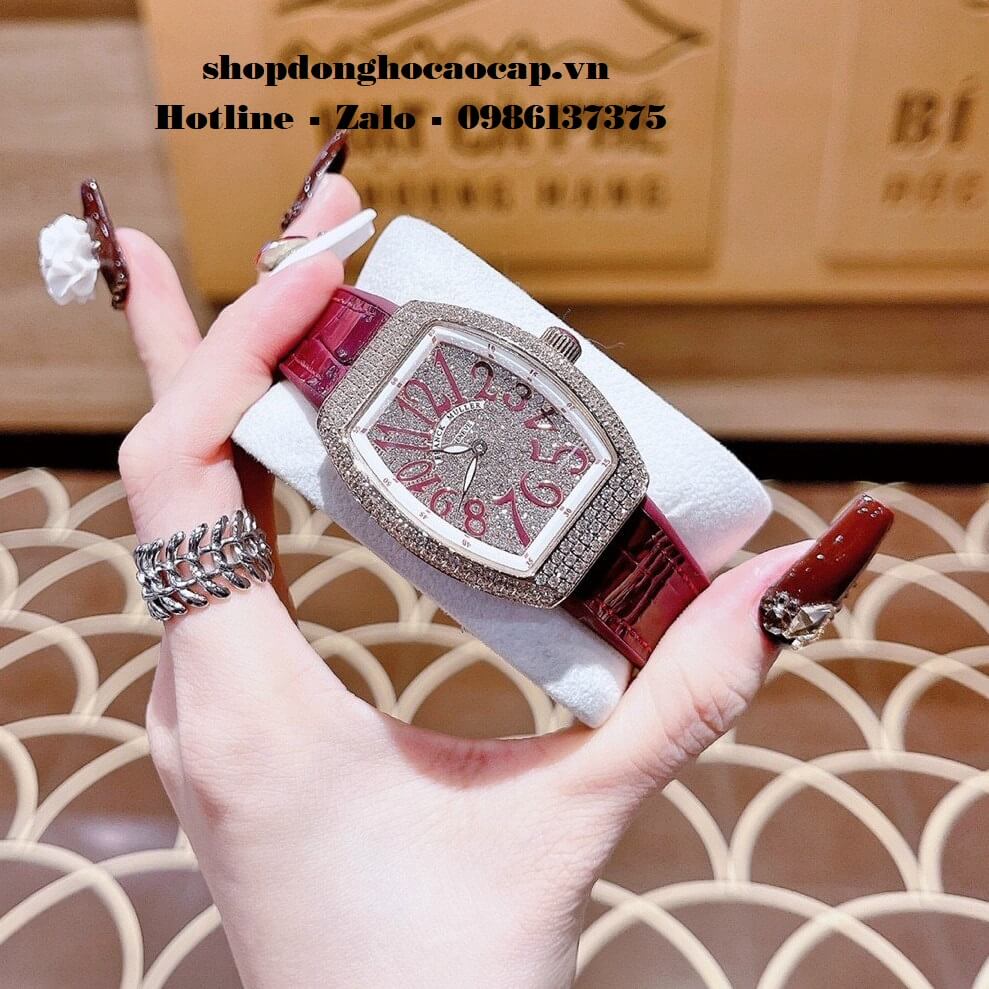 Đồng Hồ Franck Muller Siêu Cấp Nữ Silicon Đỏ Mận Đính Đá Rose 34mm