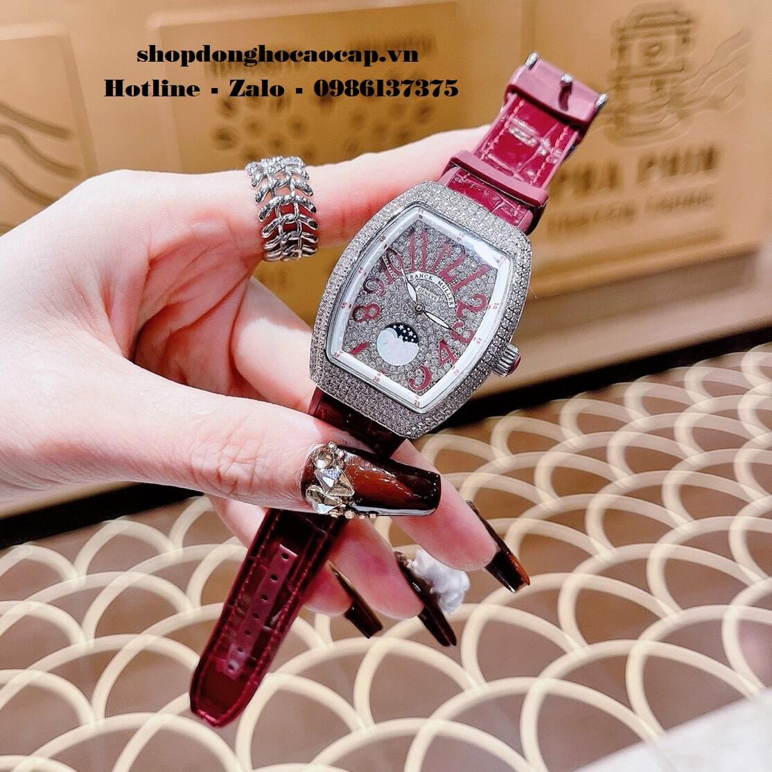 Đồng Hồ Franck Muller Vanguard V32 Nữ Trăng Sao Đỏ Mận Đính Đá Silver