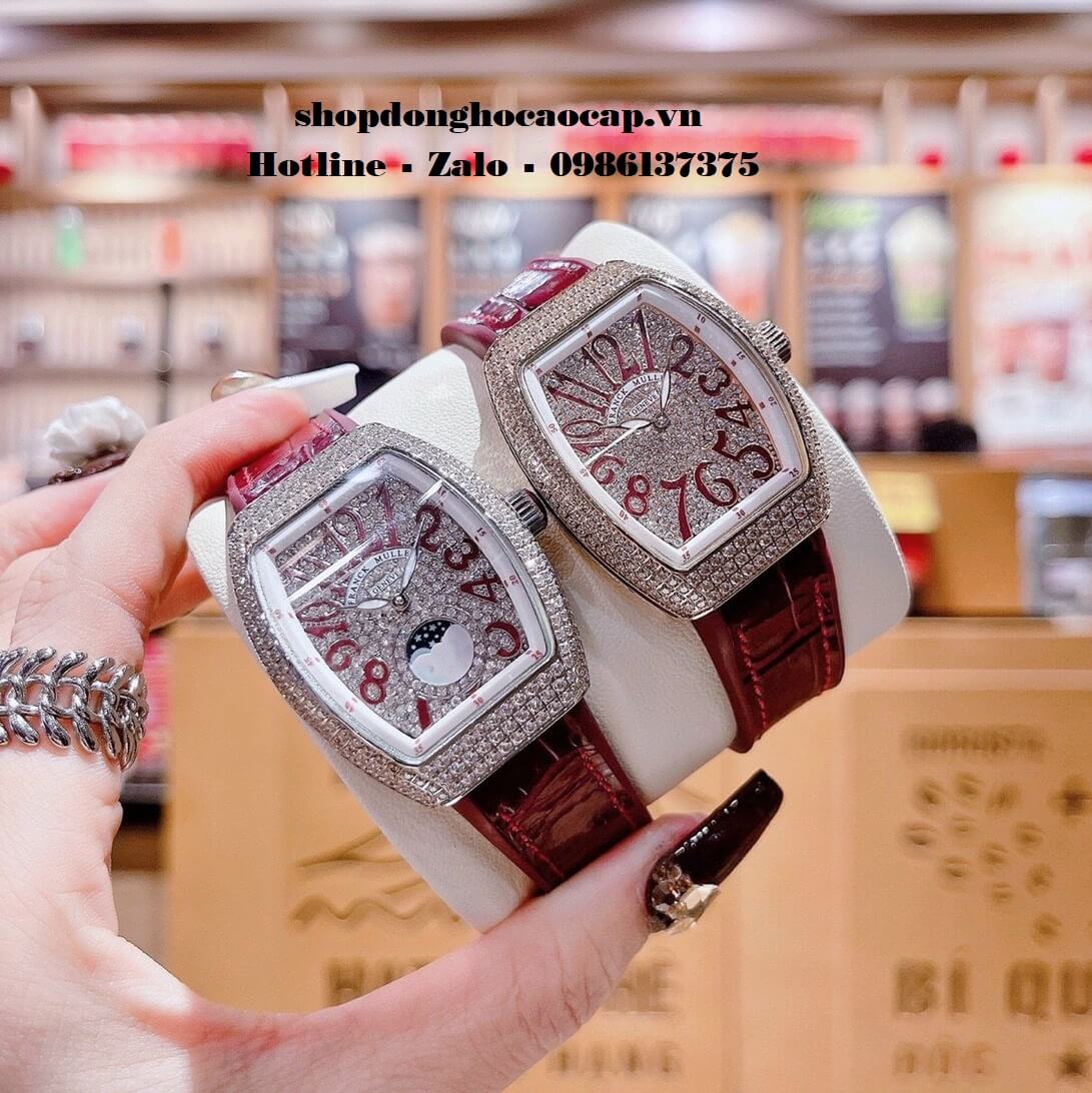 Đồng Hồ Franck Muller Siêu Cấp Nữ Silicon Đỏ Mận Đính Đá Rose 34mm