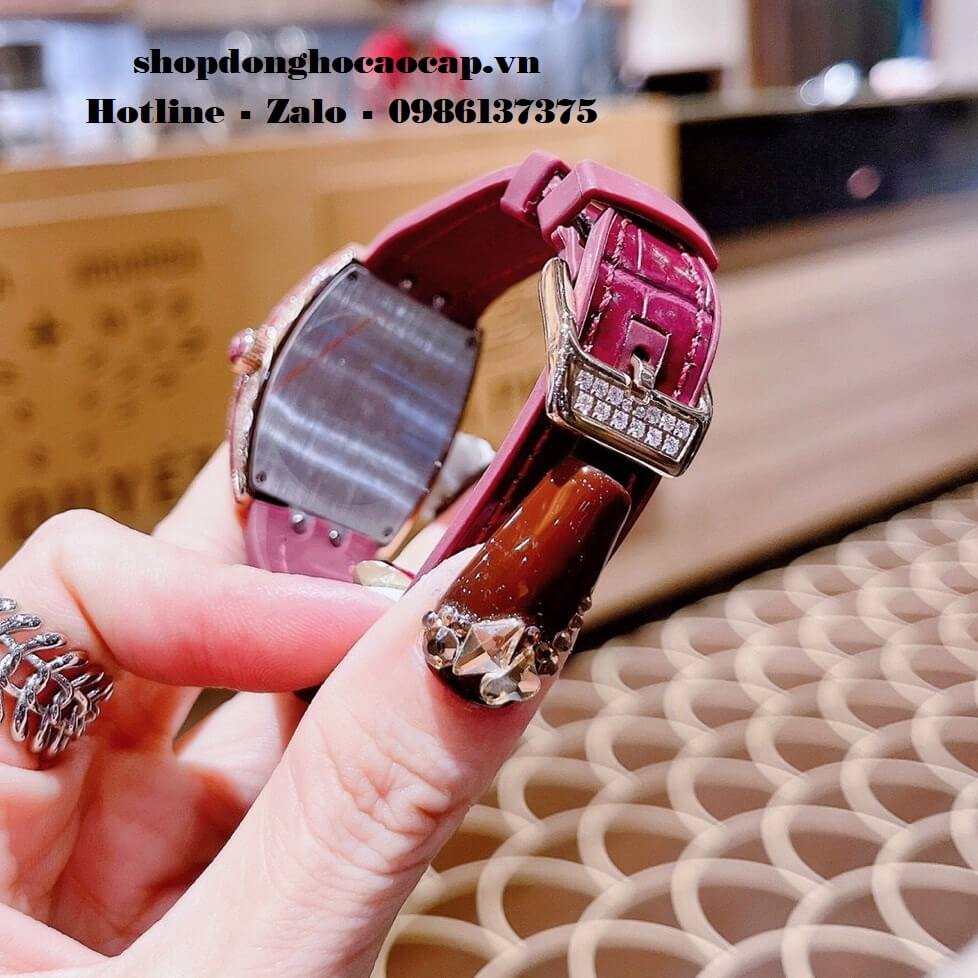 Đồng Hồ Franck Muller Siêu Cấp Nữ Silicon Đỏ Mận Đính Đá Rose 34mm