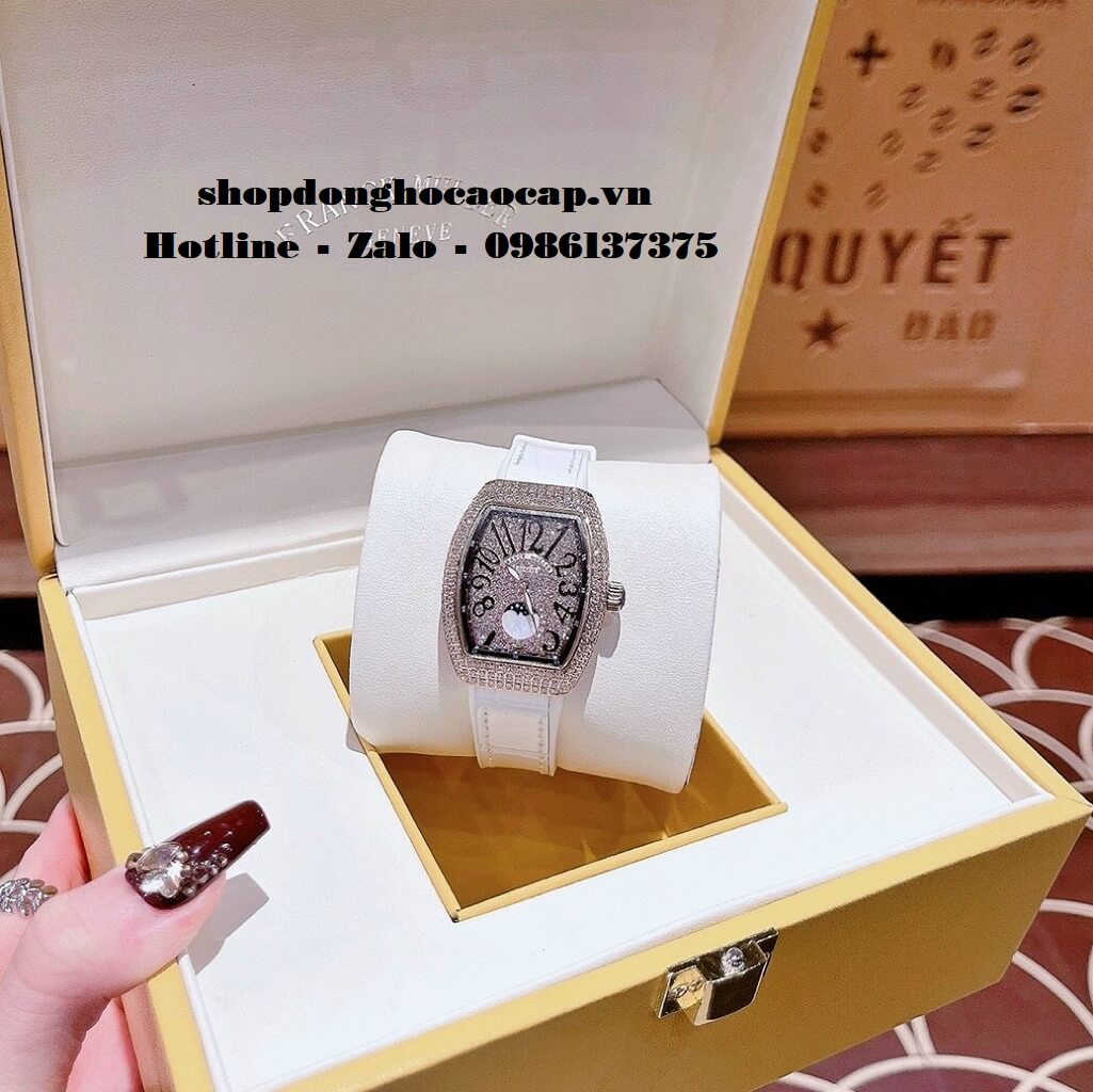 Đồng Hồ Franck Muller Vanguard V32 Trăng Sao Trắng Đính Đá Rose