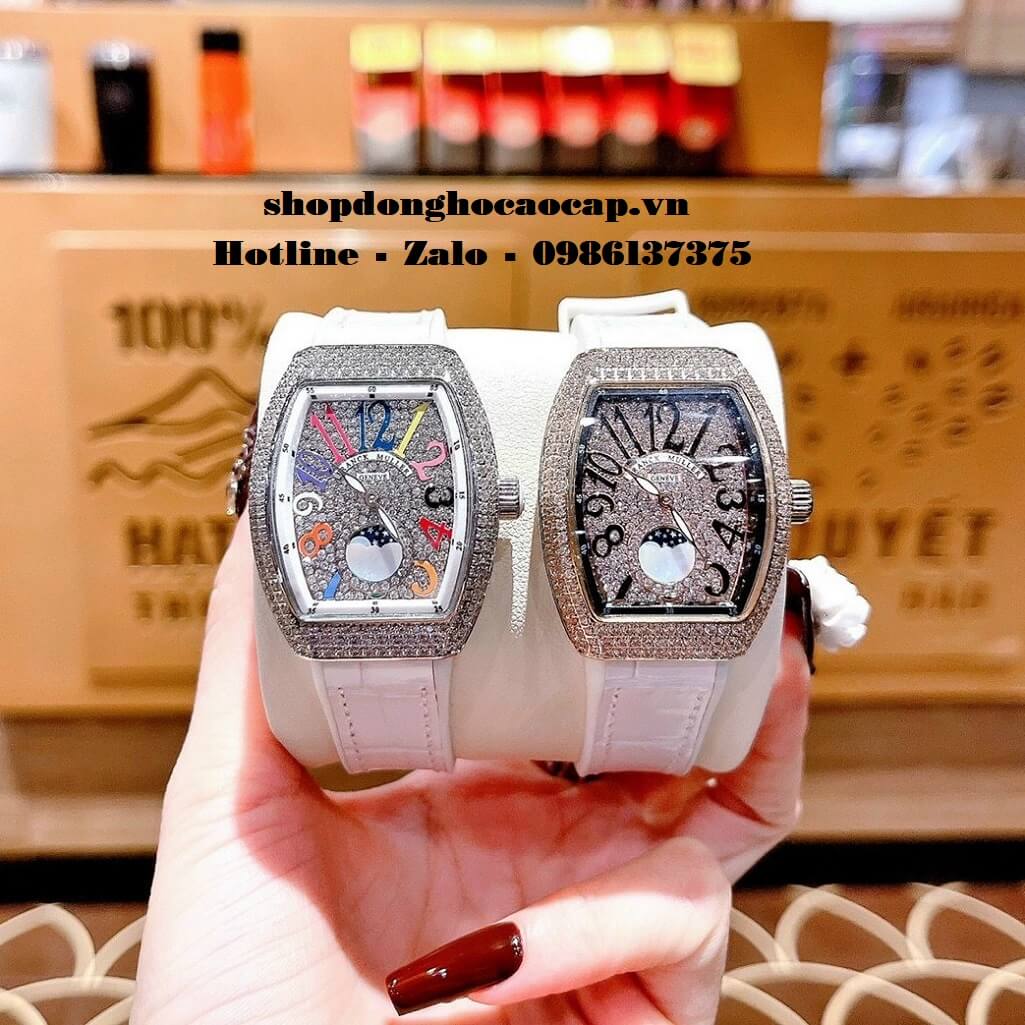 Đồng Hồ Franck Muller Vanguard V32 Trăng Sao Trắng Đính Đá Rose