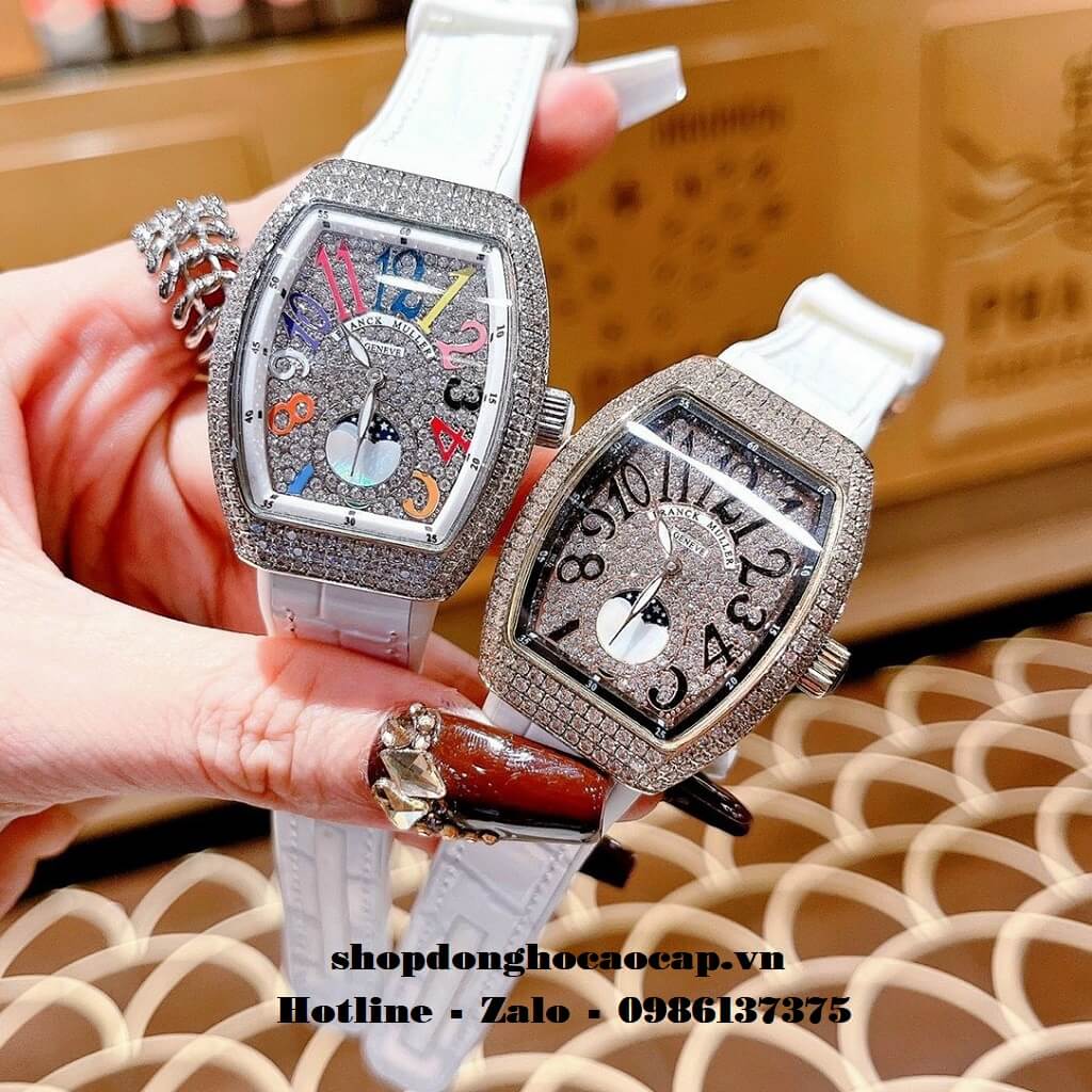 Đồng Hồ Franck Muller Vanguard V32 Trăng Sao Trắng Đính Đá Rose