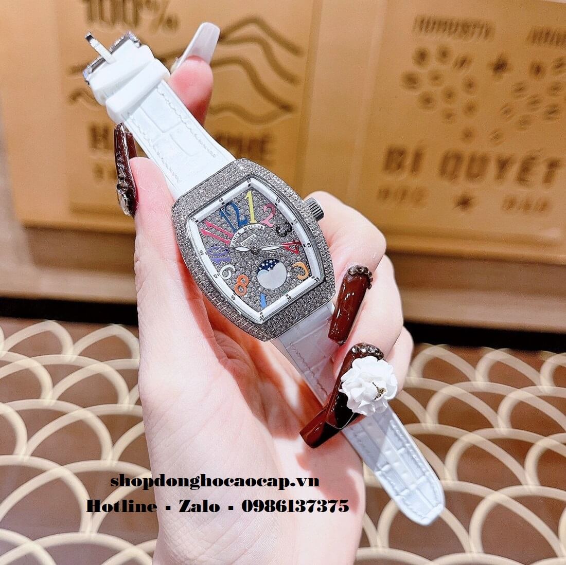 Đồng Hồ Franck Muller Vanguard V32 Nữ Trăng Sao Trắng Đính Đá Silver