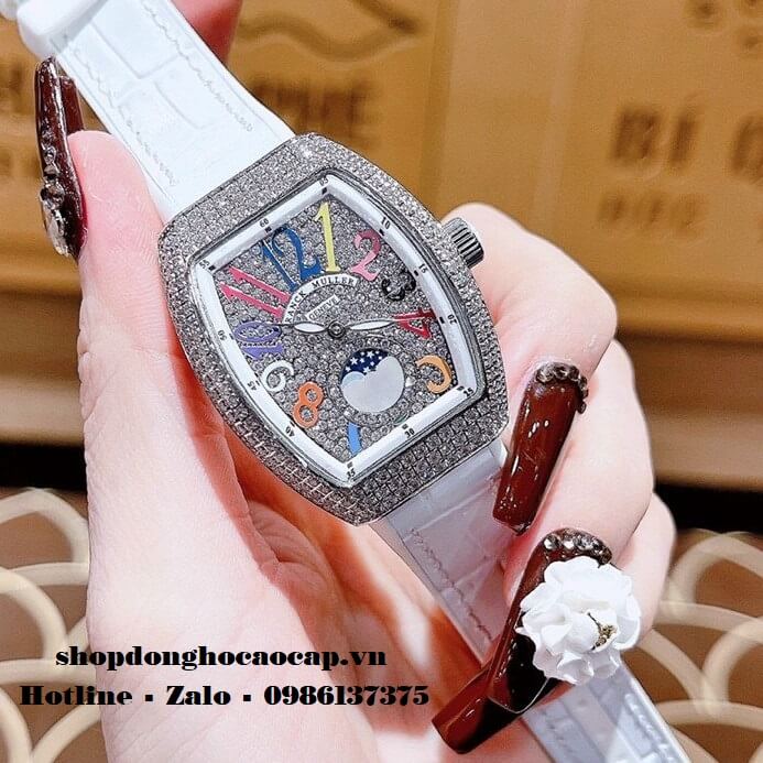 Đồng Hồ Franck Muller Vanguard V32 Nữ Trăng Sao Trắng Đính Đá Silver