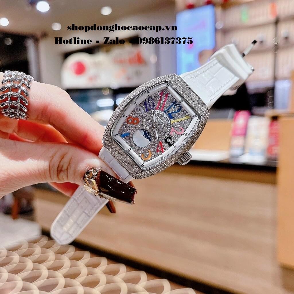 Đồng Hồ Franck Muller Vanguard V32 Nữ Trăng Sao Trắng Đính Đá Silver