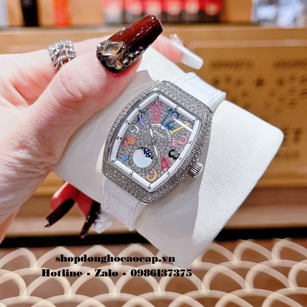 Đồng Hồ Franck Muller Vanguard V32 Nữ Trăng Sao Trắng Đính Đá Silver